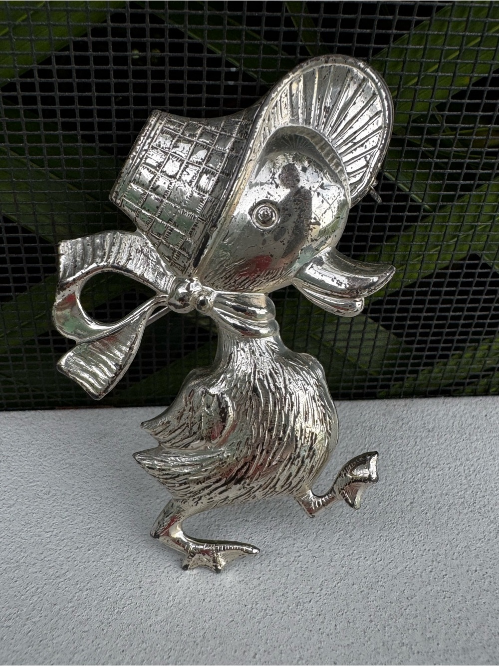 Vintage Sterling Silver Ducking in Bonnet pin